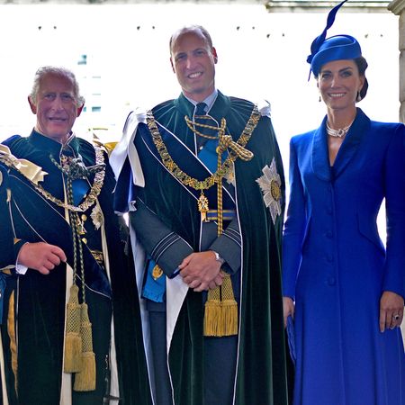 Queen Camilla, King Charles, Prince William, and Kate Middleton wear blue regalia