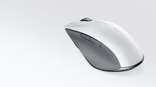 best wireless mouse Razer Pro Click at an angle on an off-white background