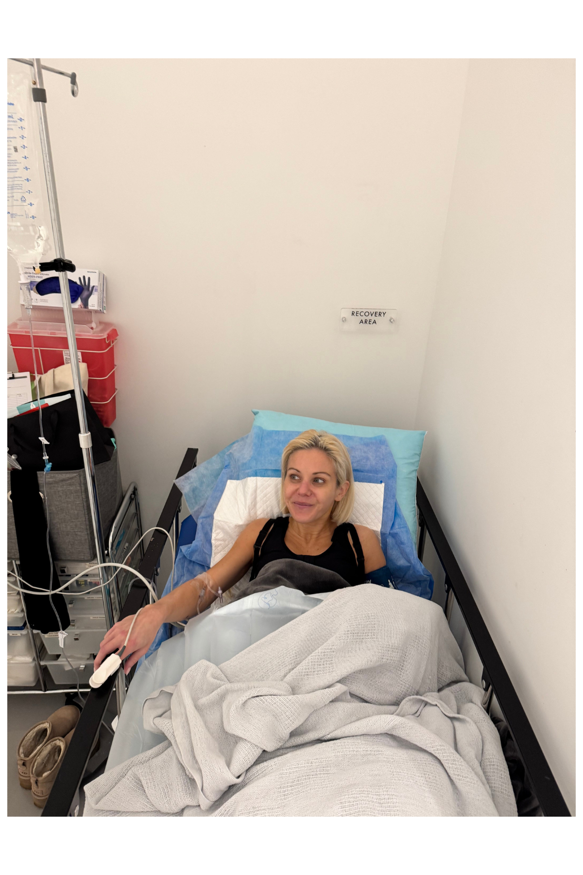 Micaela English in a hospital bed