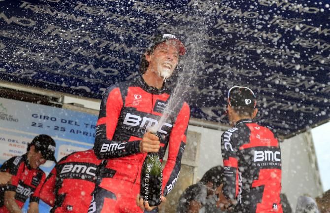 Daniel Oss sprays the champagne