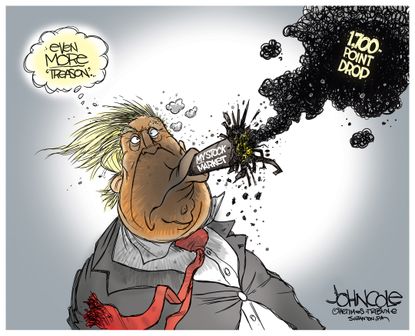 Political cartoon U.S. Trump treason stock market drop