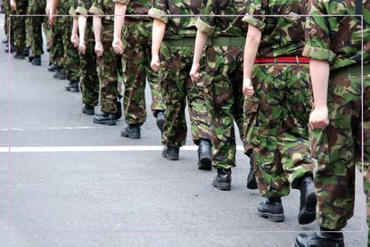 Soldiers marching in a line