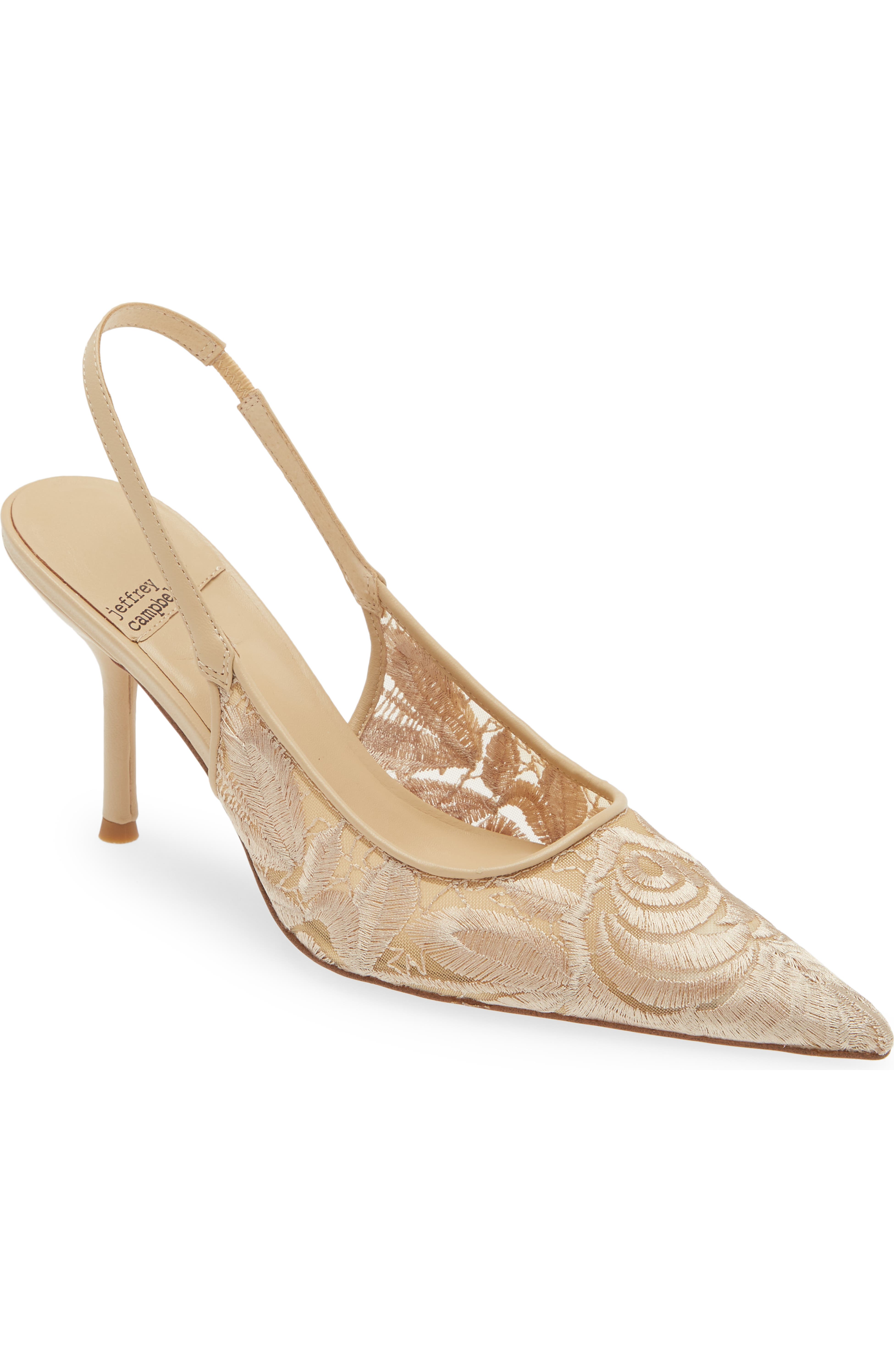 Jeffrey Campbell, Lofficele Embroidered Mesh Slingback Pointed Toe Pump