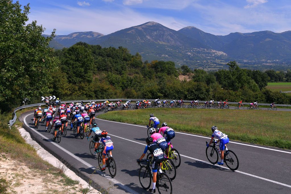 TIVOLI ITALY SEPTEMBER 14 Peloton Landscape during the 31st Giro dItalia Internazionale Femminile 2020 Stage 4 a 1703km stage from Assisi to Tivoli 237m GiroRosaIccrea GiroRosa on September 14 2020 in Tivoli Italy Photo by Luc ClaessenGetty Images