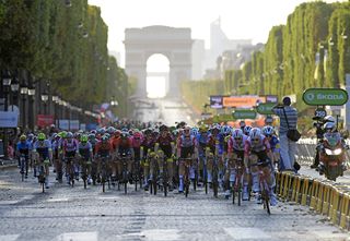 The peloton on stage 21 of the Tour de France
