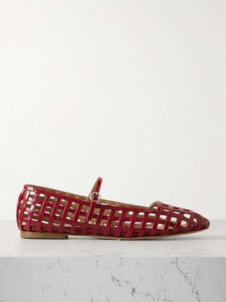 Uma Caged Cut-Out Patent-Leather Mary Jane Ballet Flats