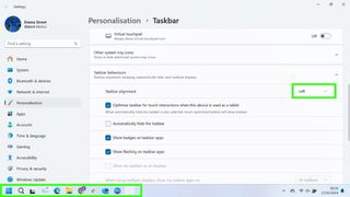 Screenshot showing how to change the alignment of your Windows 11 taskbar - taskbar will move