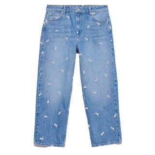 cut out image of blue jeans with floral embroidery from Mint Velvet