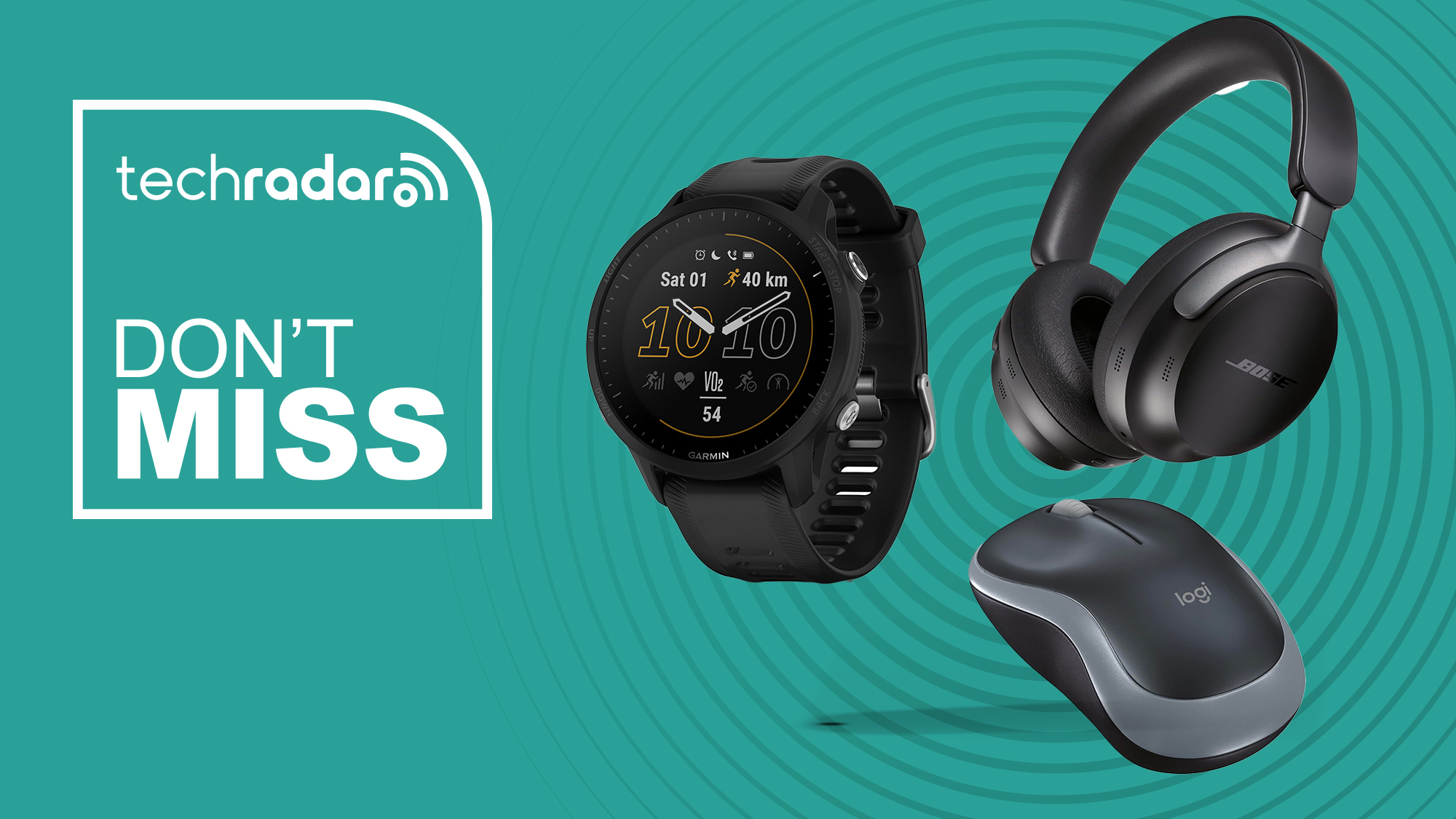 A Garmin watch, Bose headphones and a Logitech mouse