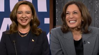 Maya Rudolph on Saturday Night Live and Kamala Harris on The Late Show with Stephen Colbert.