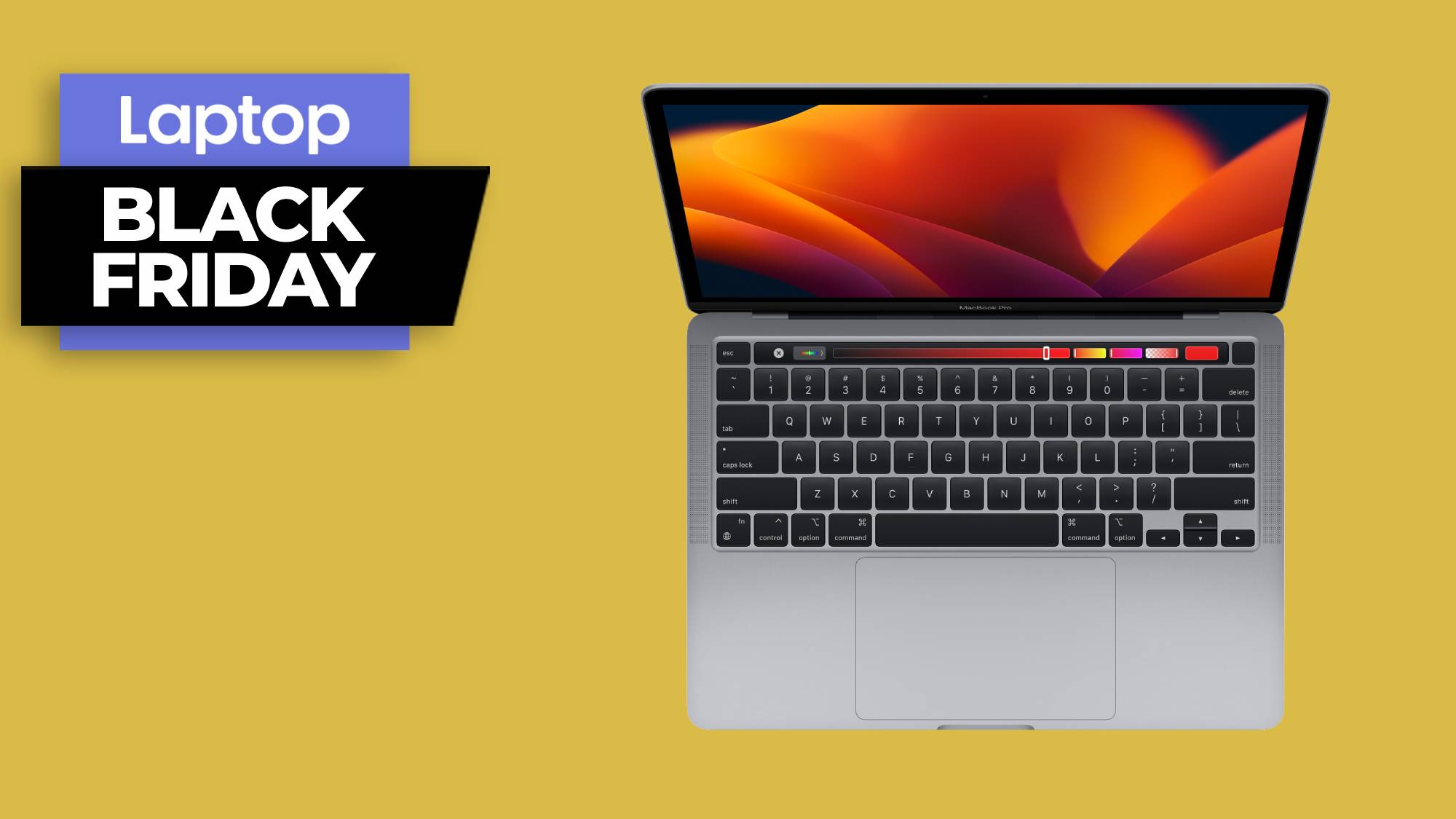 Macbook Black Friday deals against a gold background