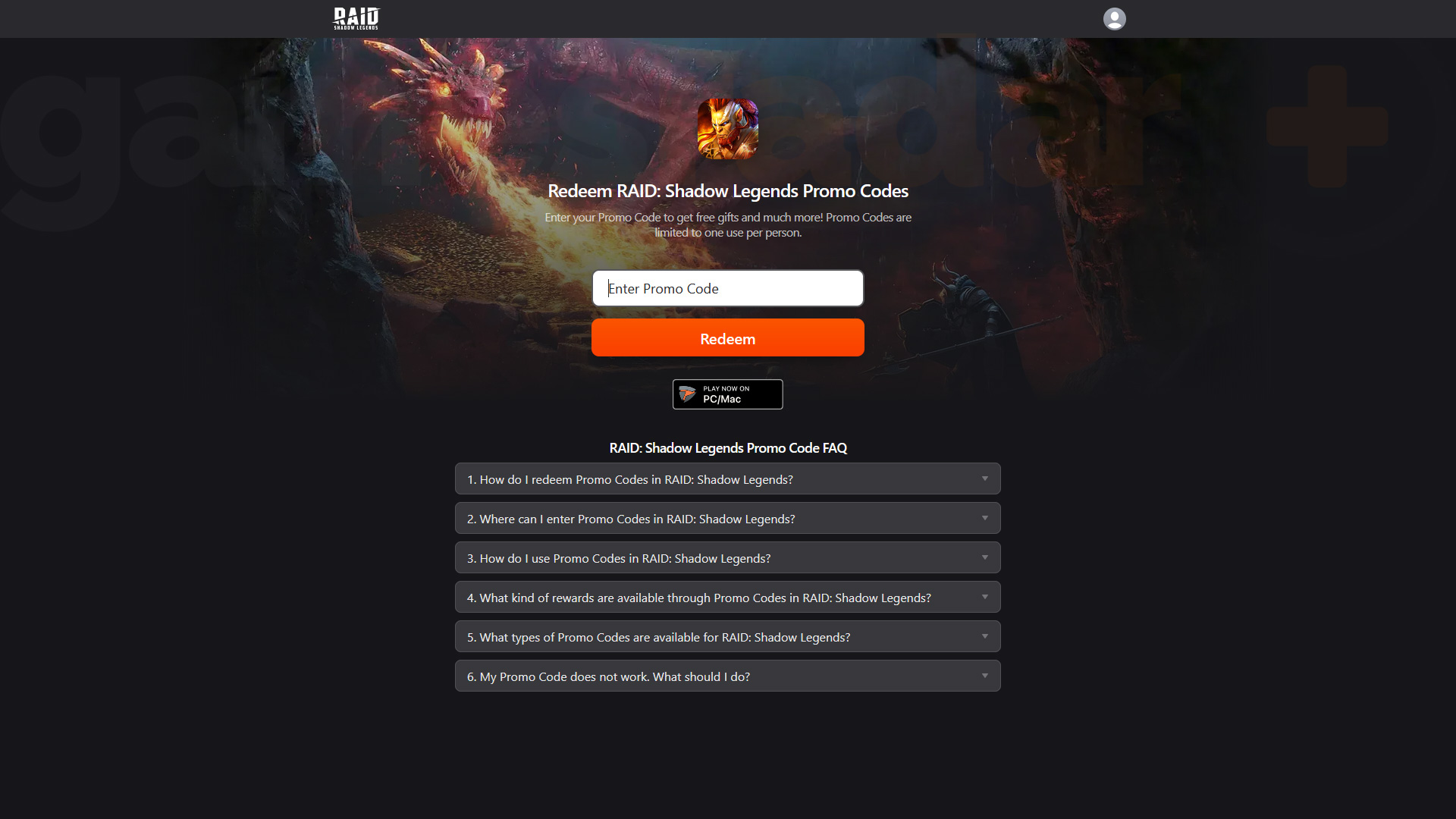 The website to redeem Raid Shadow Legends codes for iPhone and other platforms