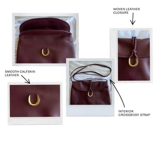 a collage of text and detail images that highlight the Bottega Veneta Liberta Bag