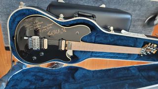 The signed 1996 Peavey Wolfgang EVH guitar that Eddie Van Halen gifted to Jason Becker
