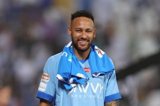 Neymar Jr of Al Hilal looks on prior to the match between Al-Hilal and Riyadh at Prince Faisal Bin Fahad on September 15, 2023 in Riyadh, Saudi Arabia. (Photo by Yasser Bakhsh/Getty Images)