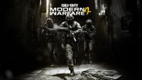 Call of Duty: Modern Warfare 4 keyart, showing a squad of three soldiers advancing through a dark alley.