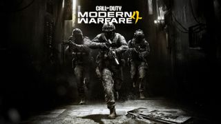 Call of Duty: Modern Warfare 4 keyart, showing a squad of three soldiers advancing through a dark alley.