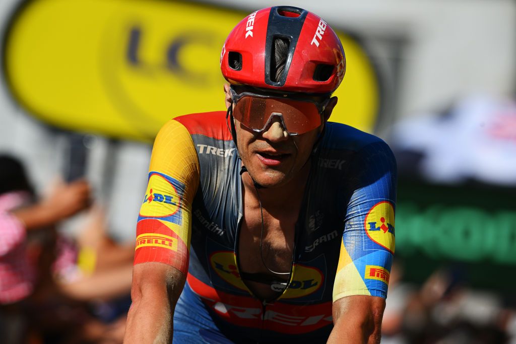 TROYES FRANCE JULY 07 Jasper Stuyven of Belgium and Team Lidl Trek crosses the finish line during the 111th Tour de France 2024 Stage 9 a 199km stage from Troyes to Troyes UCIWT on July 07 2024 in Troyes France Photo by Dario BelingheriGetty Images