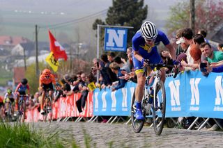 Swedish road race champion Emilia Fahlin (FDJ-Nouvelle Aquitaine-Futuroscope on the attack at the 2019 Tour of Flanders