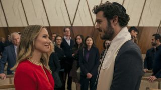 Joanne (Kristen Bell) and Noah (Adam Brody) look at each other on Nobody Wants This