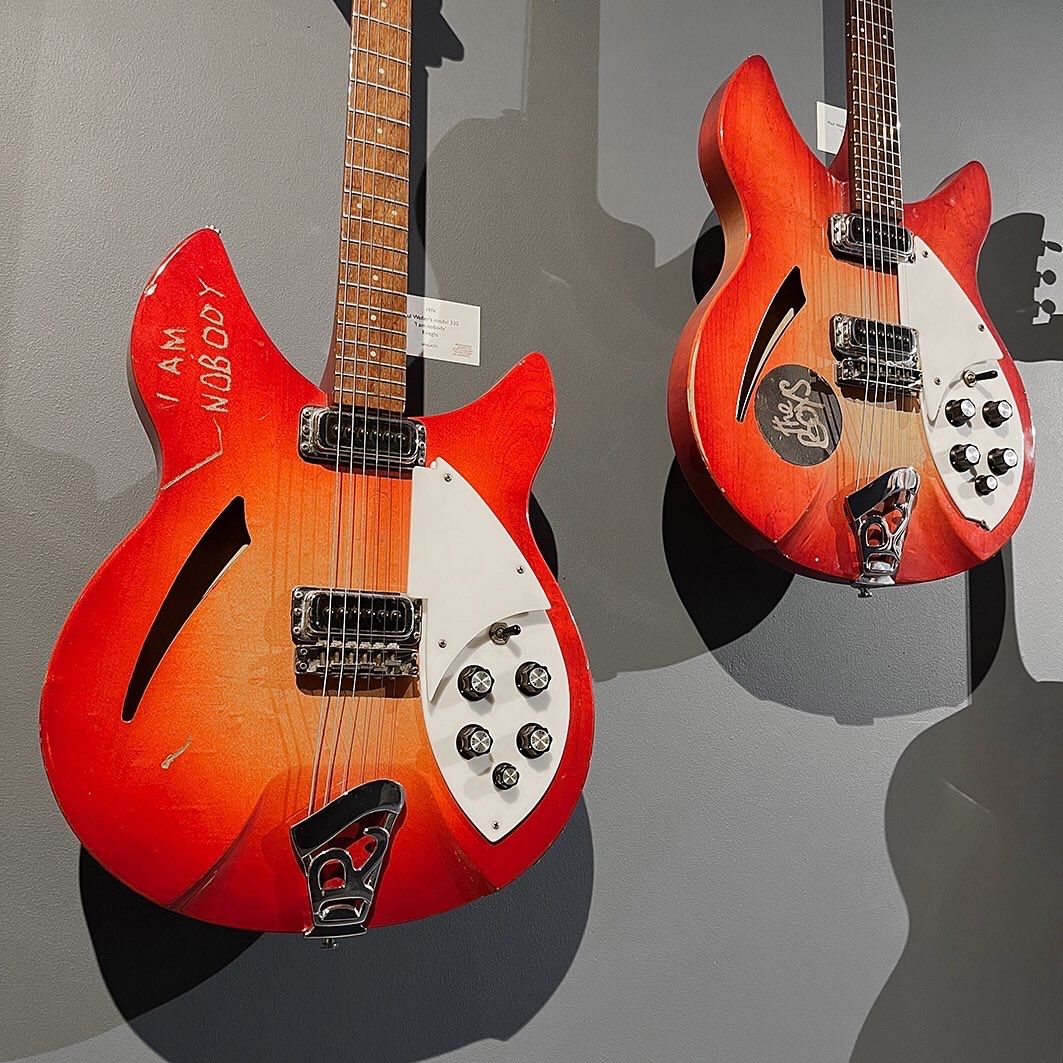 Paul Weller's guitars appearing at Rickenbacker exhibition at Shapero Rare Books in New Bond Street, London, 2022