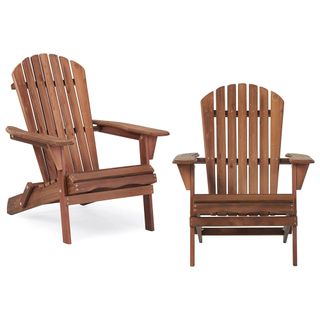 Two wooden Adirondack chairs