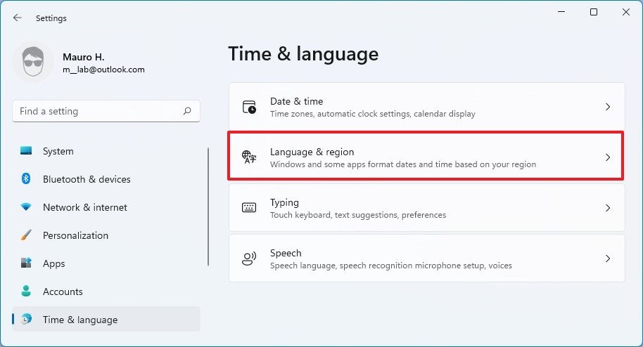 Time & language settings