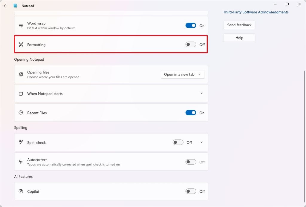 Notepad disable text formatting
