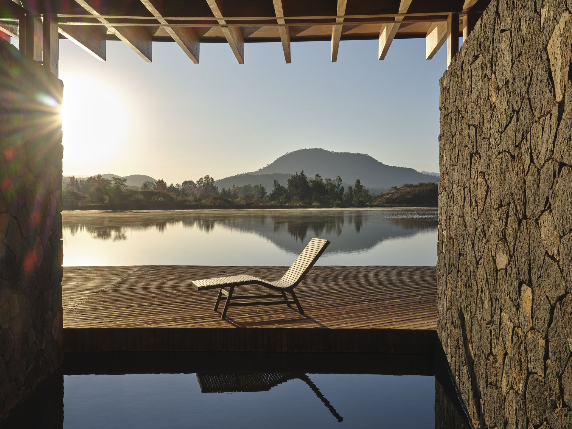 lounger and lake view