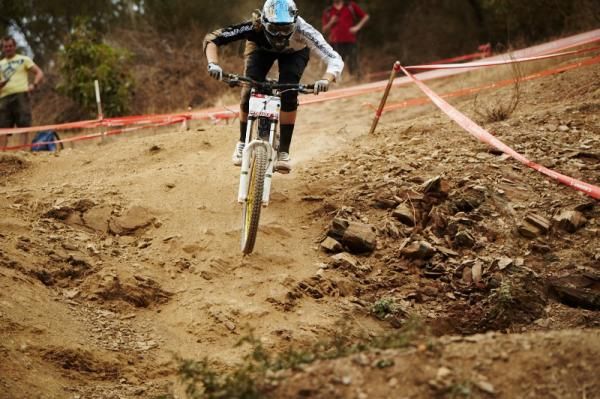 Canadian Claire Buchar pushing hard for a 2nd place in the Womens Downhill