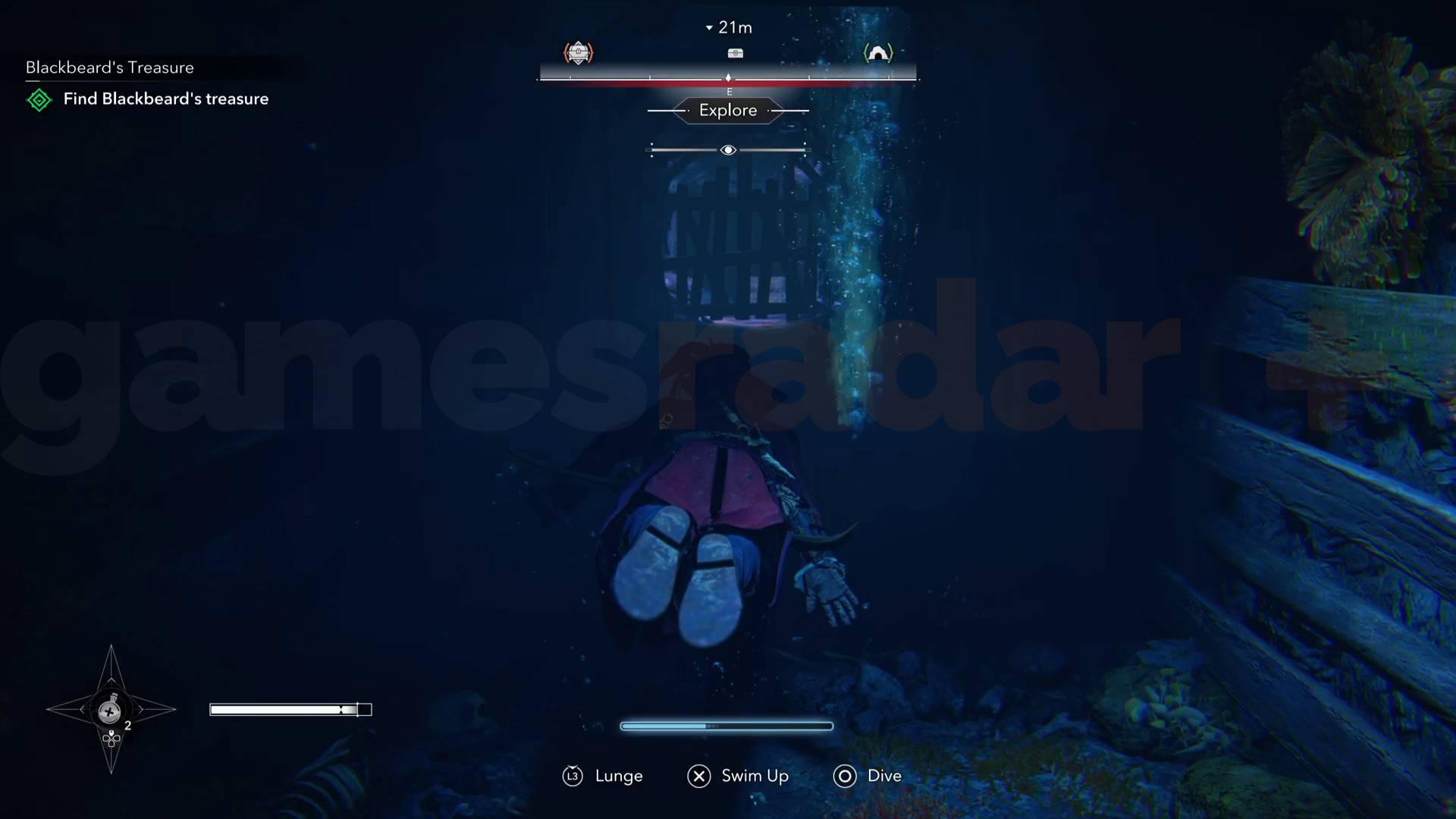 Black Flag Resynced Edward swimming to reach the first Anotto Bay treasure chest