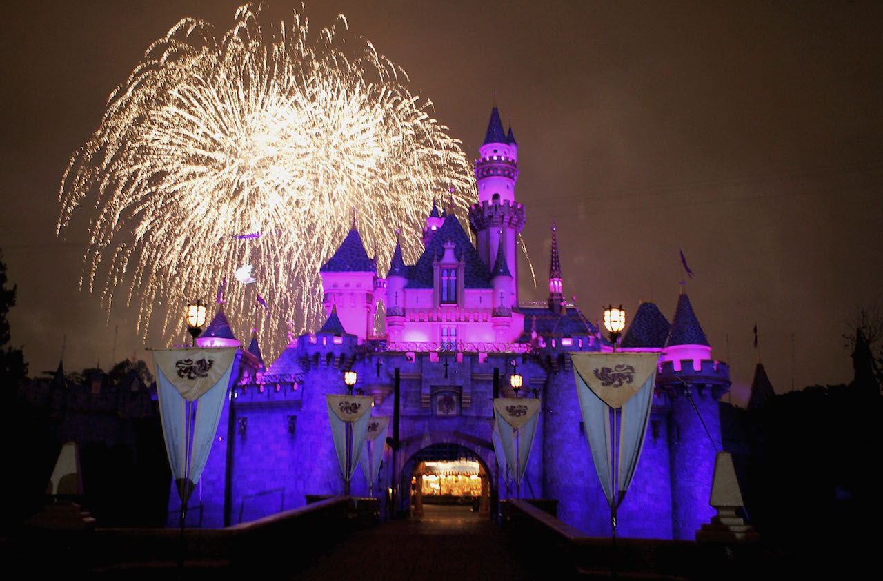 ANAHEIM, CA - MAY 4:Fireworks explode over The Sleeping Beauty Castle as part of the Disney Premiere of &amp;quot;Remember...Dreams Come True&amp;quot; the biggest firework display in Disneylands history durin