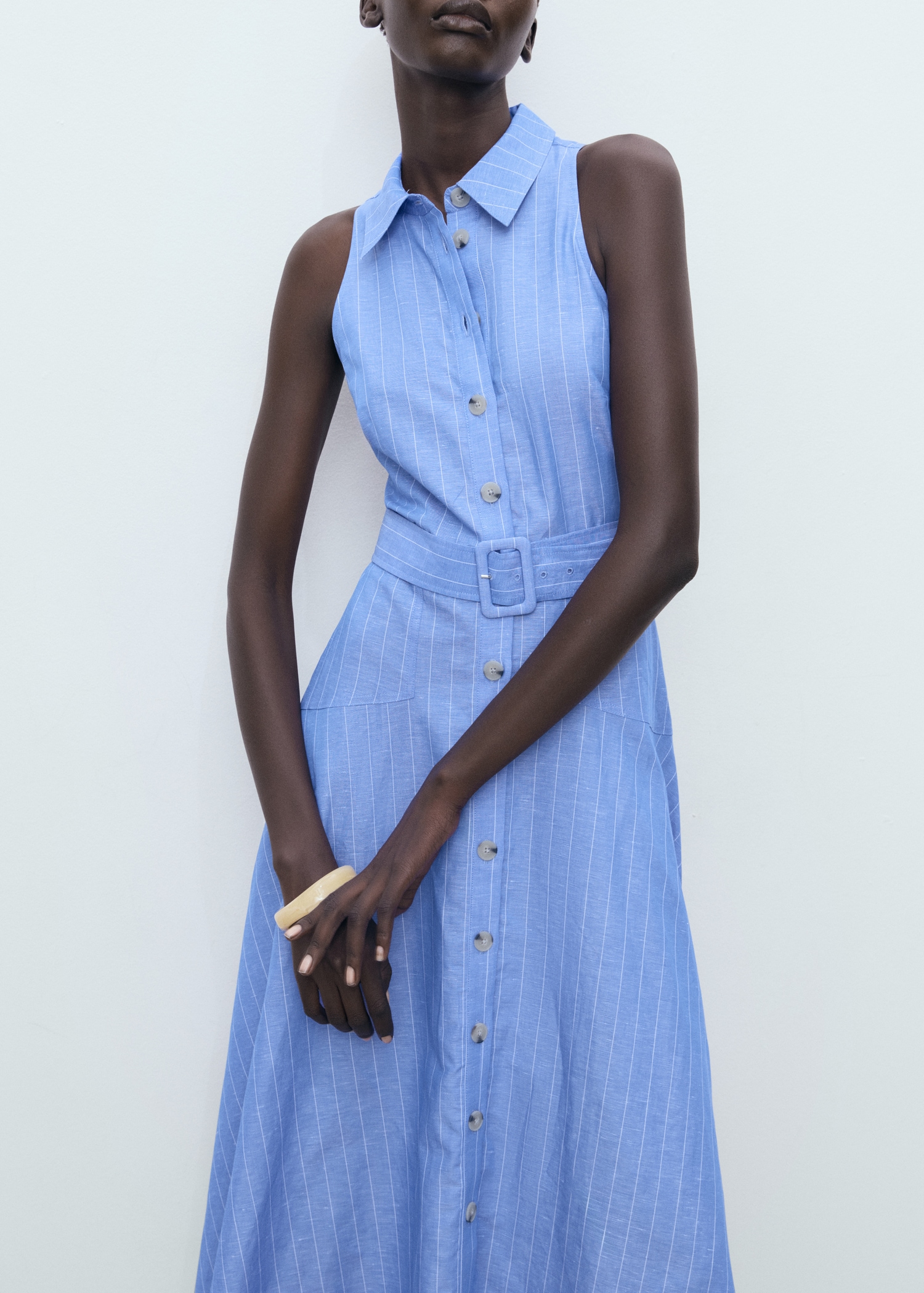 Striped Linen-Blend Shirt-Style Dress - Women | Mango United Kingdom