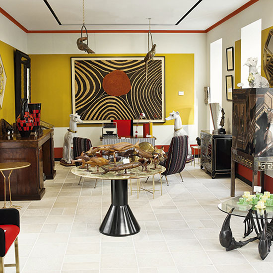 living room with yellow wall and fire place