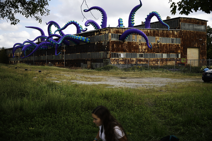 Inflatable sculpture entitled "Sea Monsters HERE."