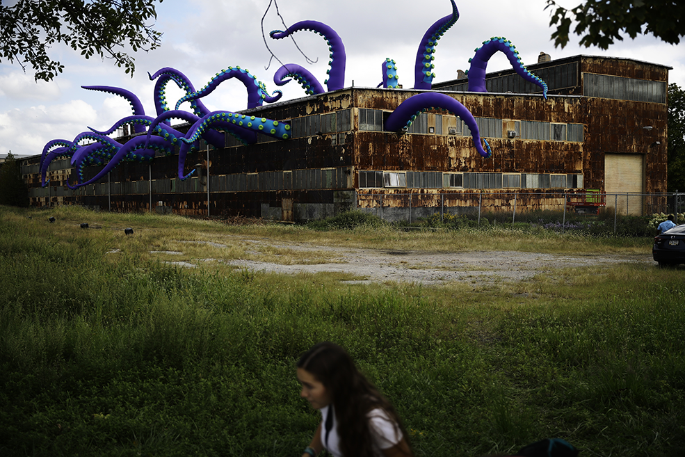 Inflatable sculpture entitled &amp;quot;Sea Monsters HERE.&amp;quot;