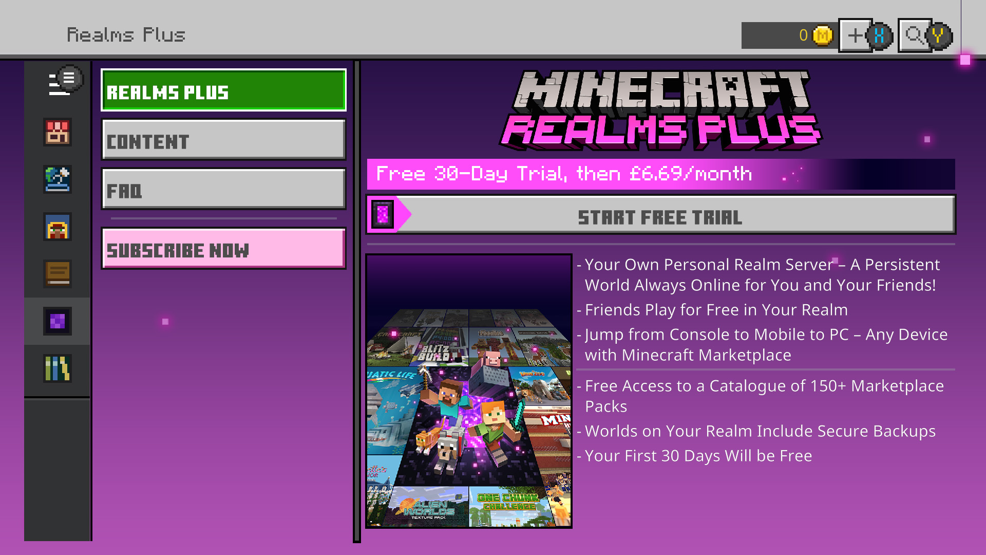 Minecraft Realms price information page