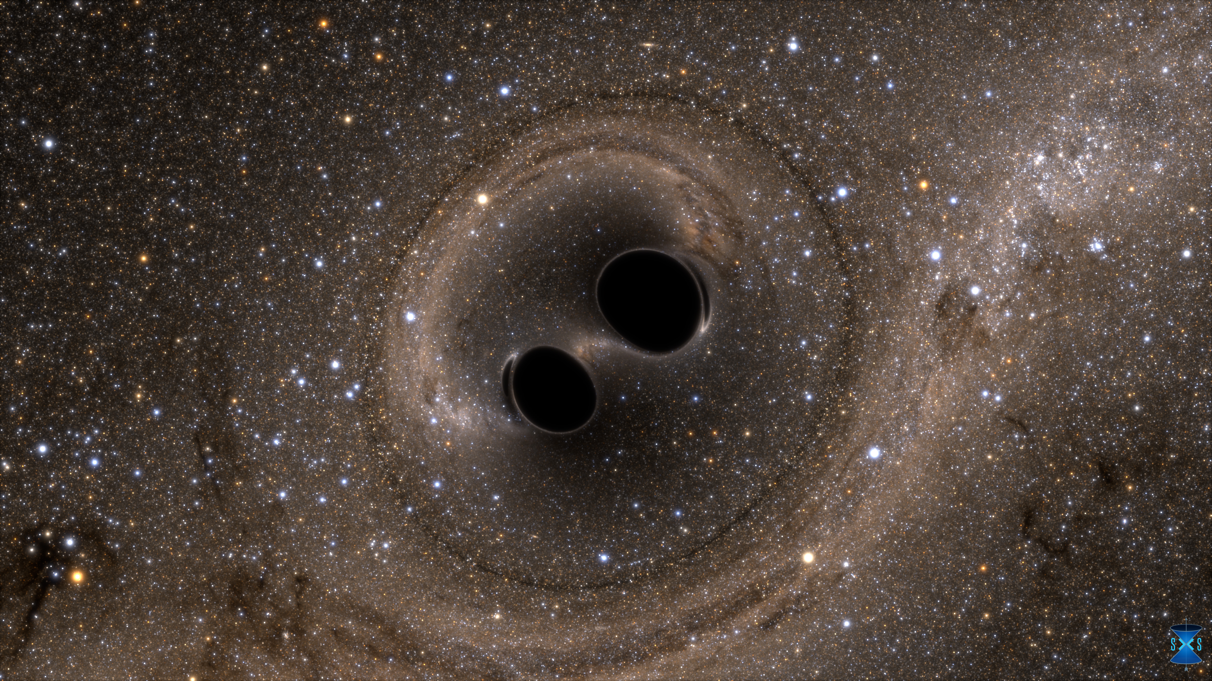 An artist&#039;s depiction of two black holes colliding