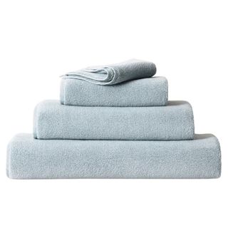A light blue plush towel