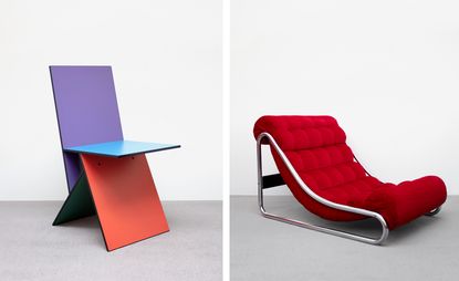 Vintage IKEA furniture: left is Verner Panton's Vilbert Chair from 1994, and right is the Impala lounge chair by Gilis Lundgren, from 1972