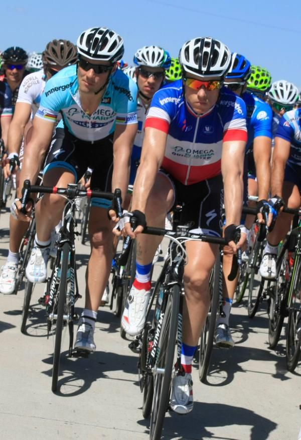 Sylvain Chavanel rides near the front with his Omega Pharma-Quickstep team.