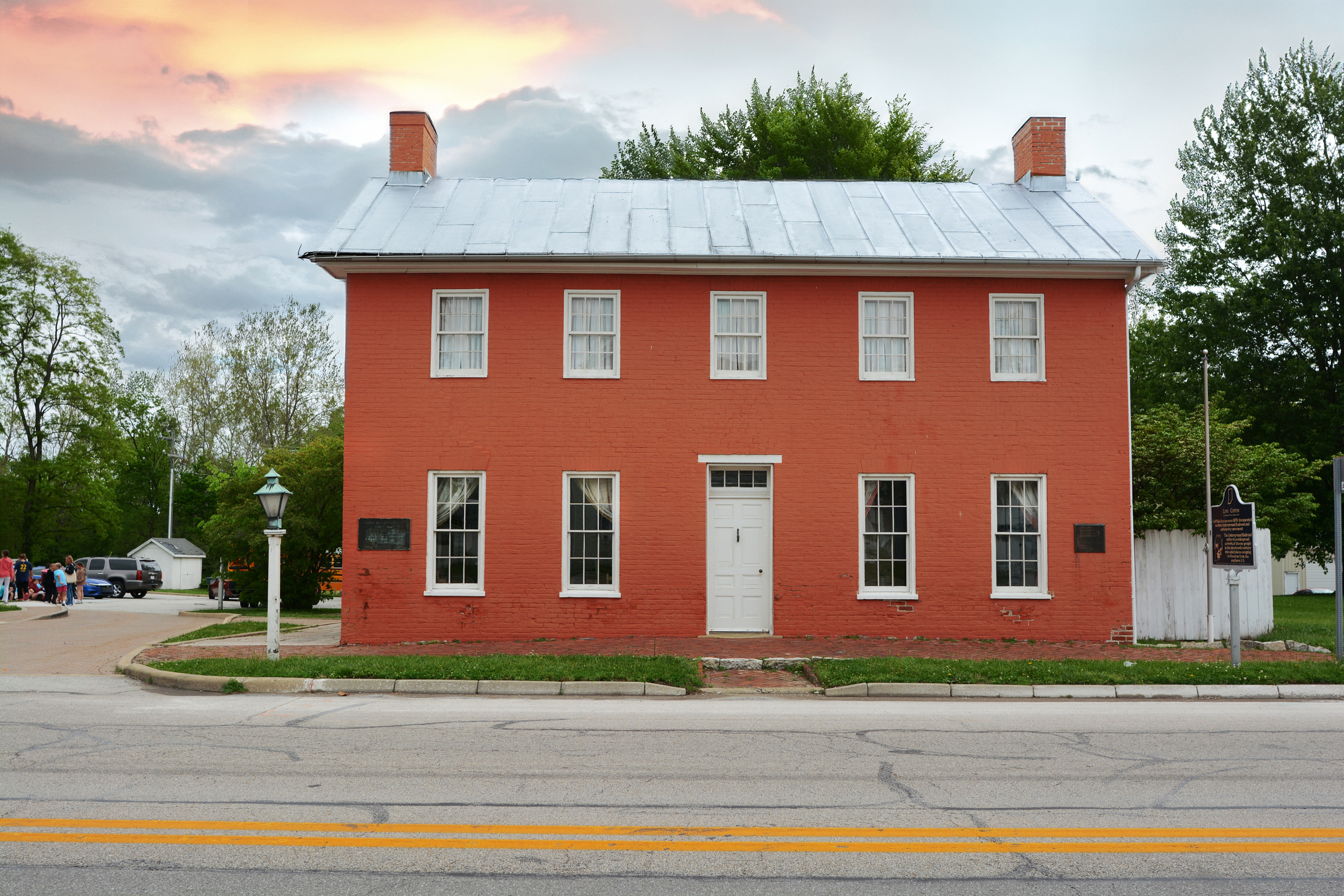 The Levi and Catharine Coffin State Historic Site in Fountain City, Indiana. The Federal-style, brick home was an important station for escaping slaves on the Underground Railroad from 1820s to 1847.