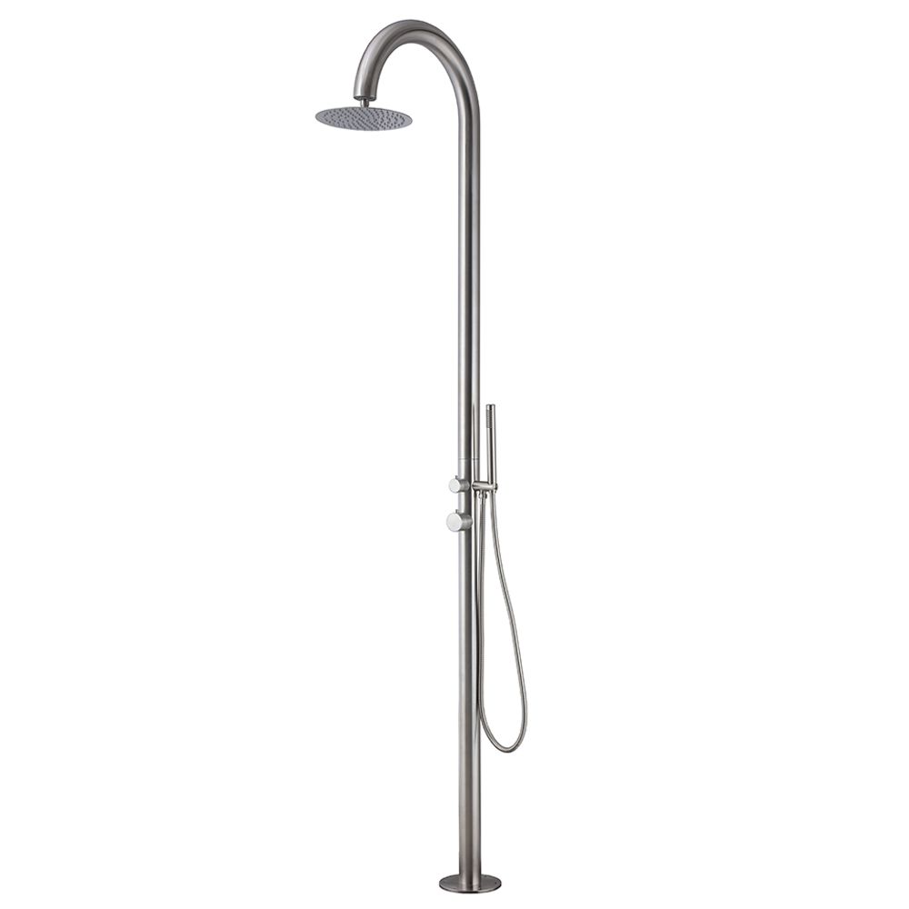 A stainless steel modern freestanding shower