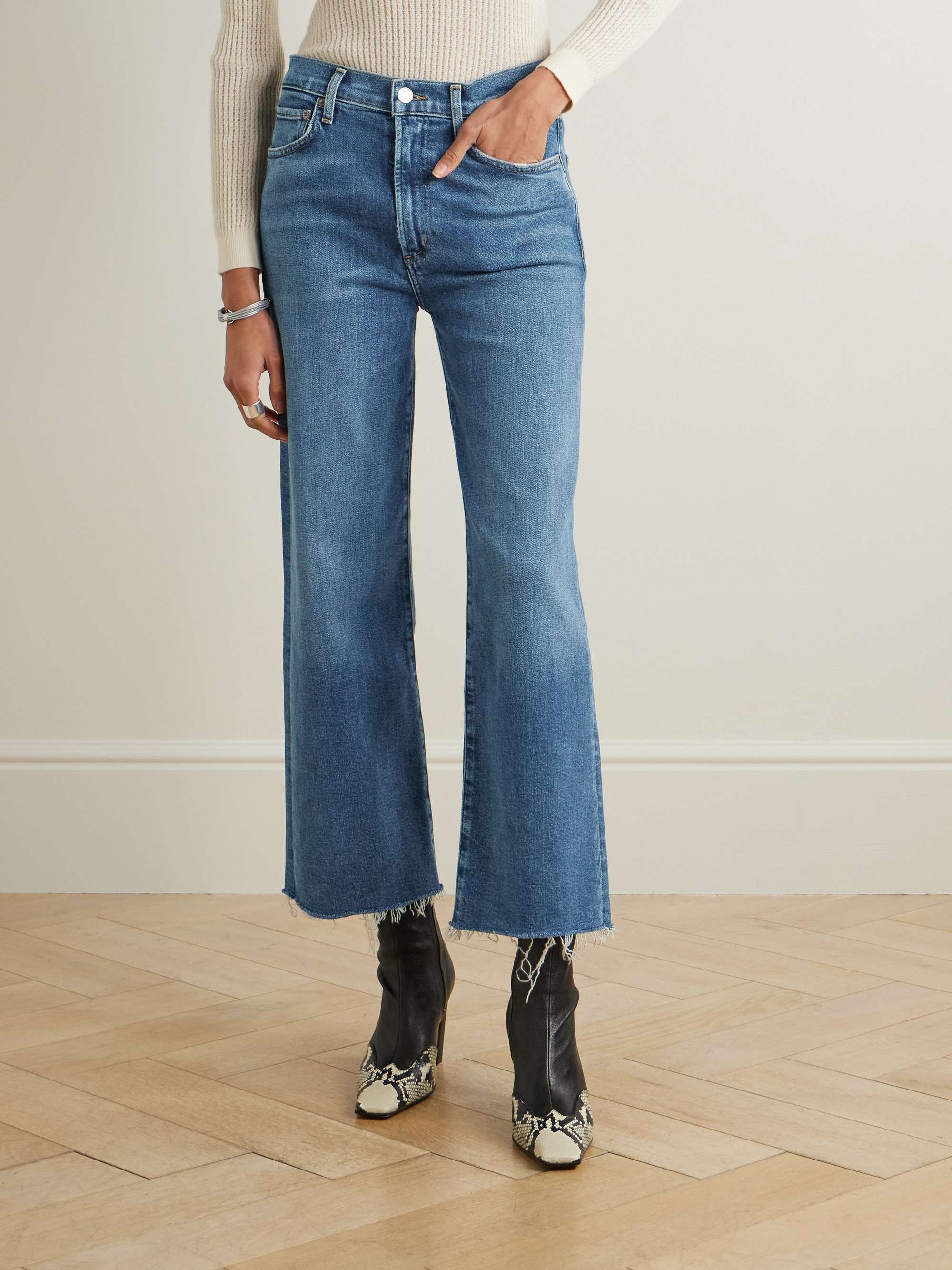 Harper Cropped Frayed Mid-Rise Straight-Leg Jeans