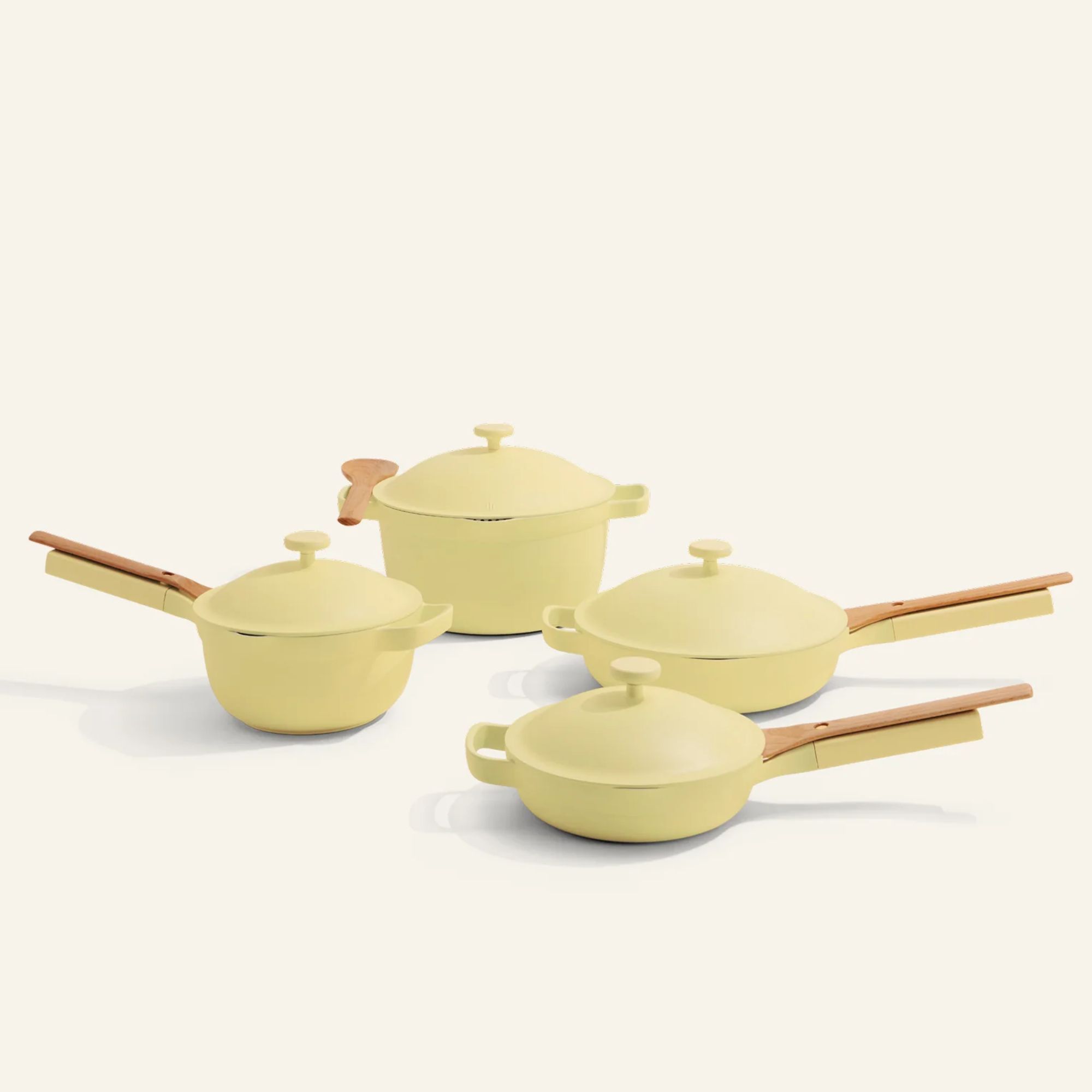 Butter yellow Our Place pans and mini versions