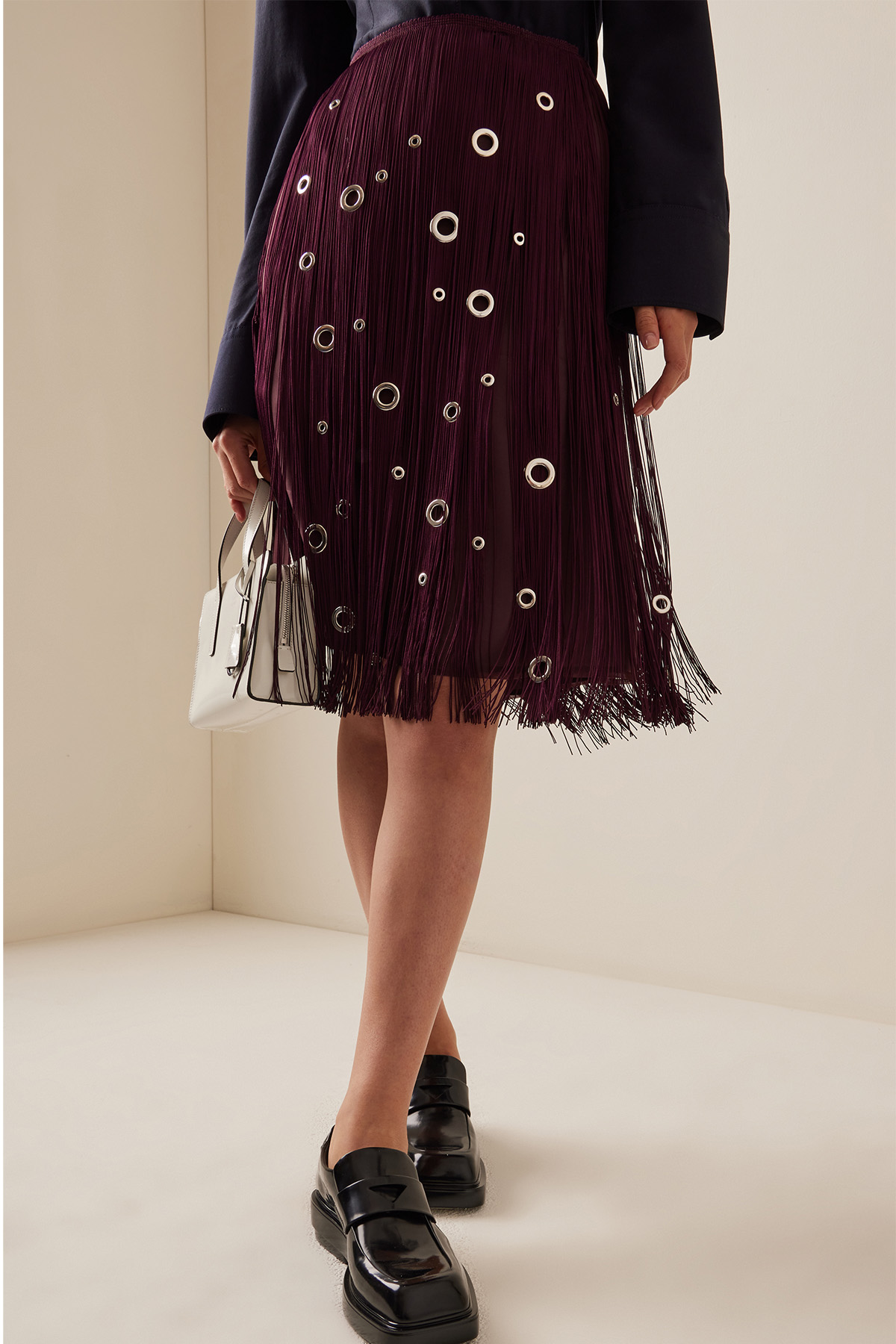Prada Hand-Studded Fringe Midi Skirt