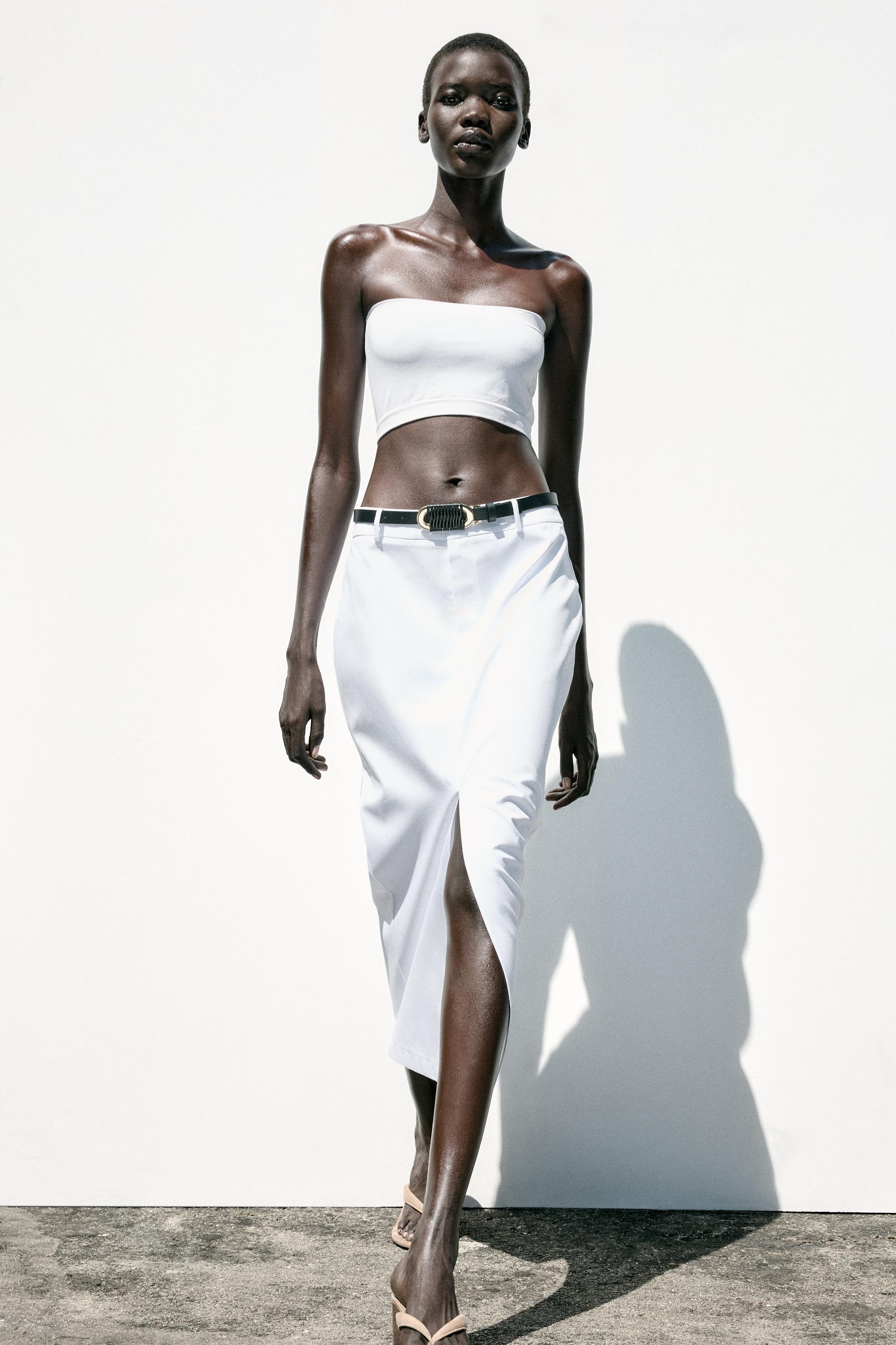 Belted Straight Midi Skirt