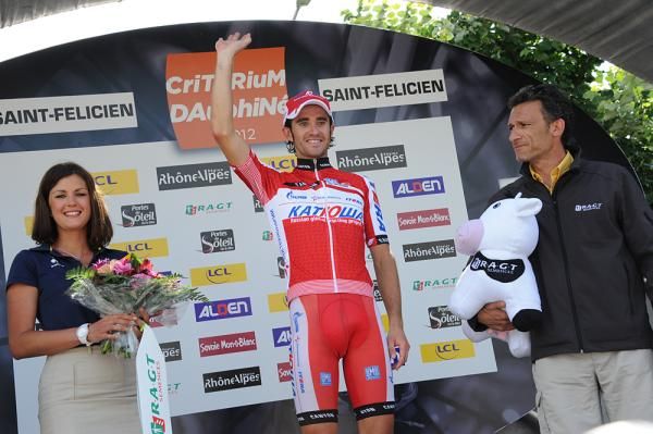 Daniel Moreno (Katusha) celebrates his stage victory in the Criterium du Dauphine