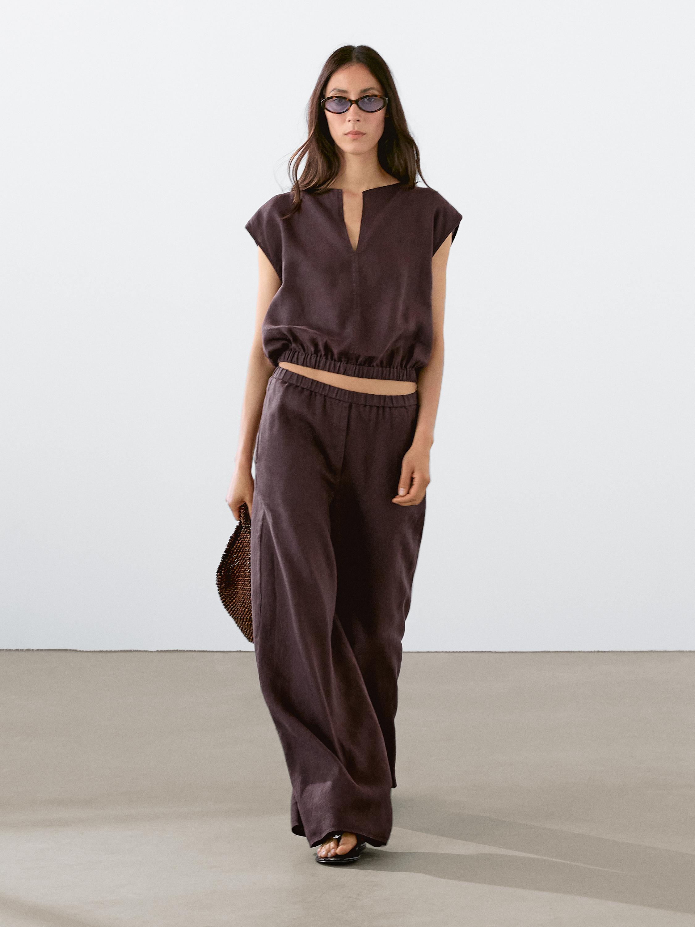 Massimo Dutti, Linen Blouse With Elasticated Hem