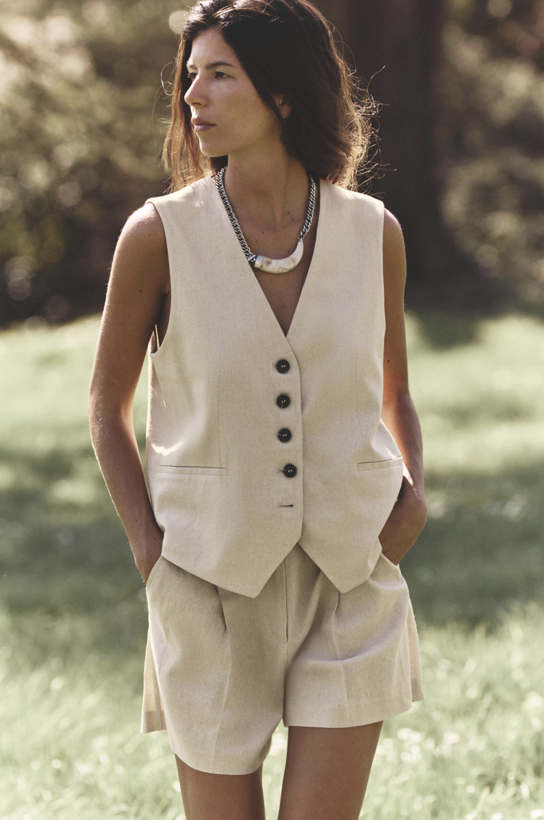 ZARA, Linen Blend Tailored Waistcoat